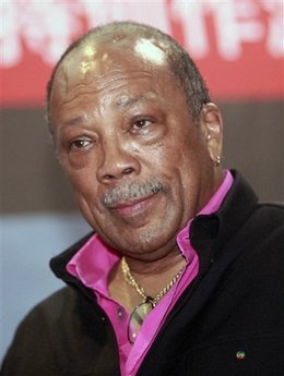 FILE - In this June 19, 2009 file photo, multi-Grammy winning  musician Quincy Jones attends an  event at Fudan University in Shanghai. China. (AP Photo/Eugene Hoshiko, File)