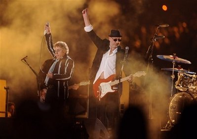 The Whos Roger Daltrey, left, and Pete Townshend perform during halftime of the NFL Super Bowl XLIV football game in Miami, Sunday, Feb. 7, 2010. (AP Photo/Mark J. Terrill)