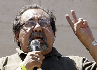Rep. Raul Grijalva, D-Ariz., speaks to thousands of protesters attending a rally at the Arizona Capitol voicing their displeasure on Sunday, April, 25, 2010, over the Friday bill signing of SB1070 by the Arizona governor, in Phoenix. The sweeping measure makes it a crime under state law to be in the country illegally, and would require local law enforcement to question people about their immigration status if there is reason to suspect they are in the country illegally.  (AP Photo/Ross D. Franklin)