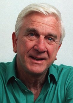 When Leslie Nielsen, shown in this November 1991 file photo,  first started his acting career, people tended to take him seriously but he knew that he could be a bumbling nitwit. The proof is that Nielsen stars in the new comedy movie Spy Hard, which will be released Friday, May 24, 1996.  (AP Photo/Doug Pizac, file)