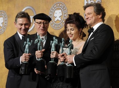 Anthony Andrews, Geoffrey Rush, Helena Bonham Carter, Colin Firth at the 17th Annual Screen Actors Guild Awards on Sunday, Jan. 30, 2011 in Los Angeles. (AP Photo/Chris Pizzello)