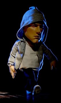 COMMERCIAL IMAGE - In this photo released by Brisk on Sunday, Feb. 6, 2011, Eminem is seen in puppet form for Brisk Iced Teas Super Bowl TV spot shot  in San Francisco. (Brisk via AP Images)