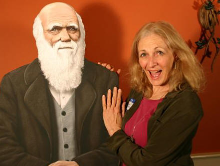 A recent Darwin Day celebrant with Old Charlie. PHOTOGRAPH BY CARRY SHAW. USED WITH PERMISSION.
