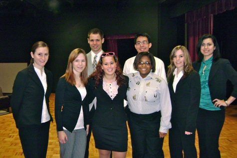 Eight of the nine members of the University of New Haven Mock Trial Team that attended the American Mock Trial Association Regional Tournament held at Yale University. 