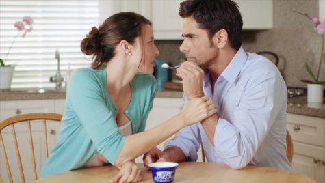 An image taken from one of the Super Bowl Commercials that aired featuring John Stamos and the Greek yogurt Oikos.