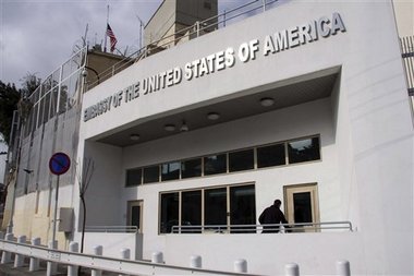 A photo of the United States in embassy in Syria that was closed due to the violence. (AP Photo)
