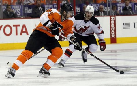 he Flyers put a slow start well behind them in the third and completely set the pace. They used a tremendous forecheck to stave off the Devils and played with more life in their skates than a worn-down Devils team that had only a three-day break. (AP)