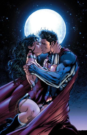 Superman and Wonder Woman kissing in Justice League No. 12.