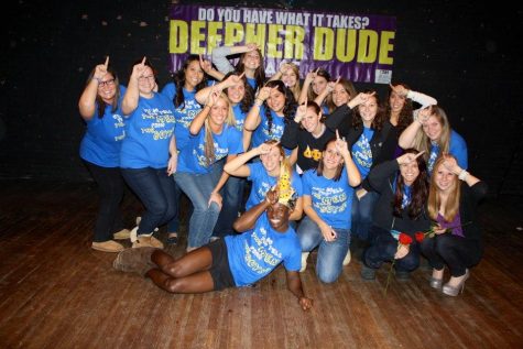 DPhiI hosted their 6th Annual Deepher Dude contest. Pictured in the center is 2012 winner, AJ Nelson.