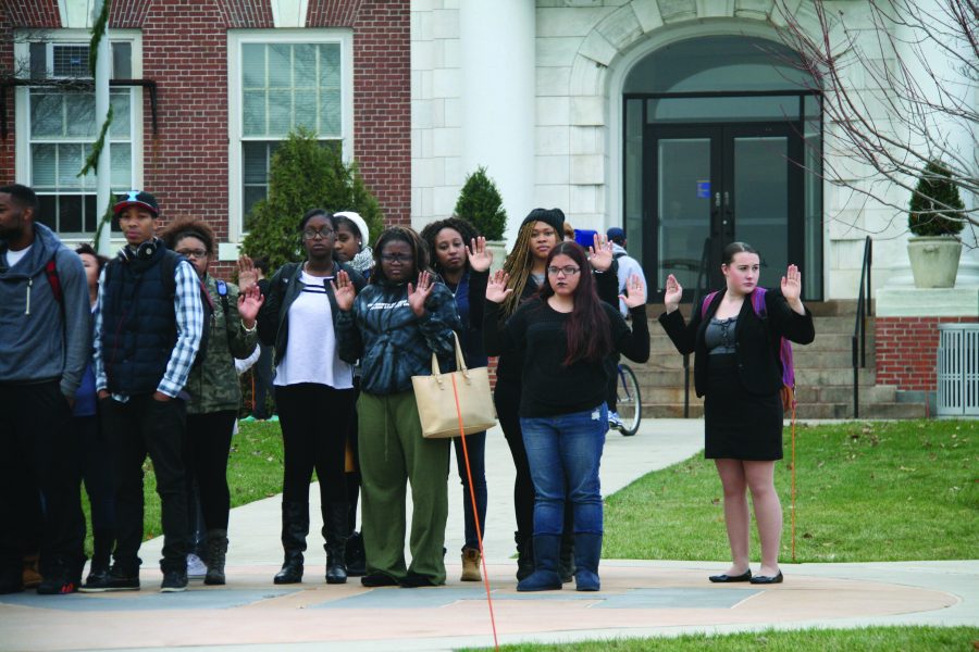 Students partaking in a nationwide protest against the ruling of the Darren Wilson case 
 (Photo by Kaitlin Mahar/Charger Bulletin photo)
