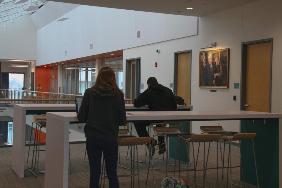 Students work inside of the Bergami Center for Science, Technology, and Innovation, West Haven.
