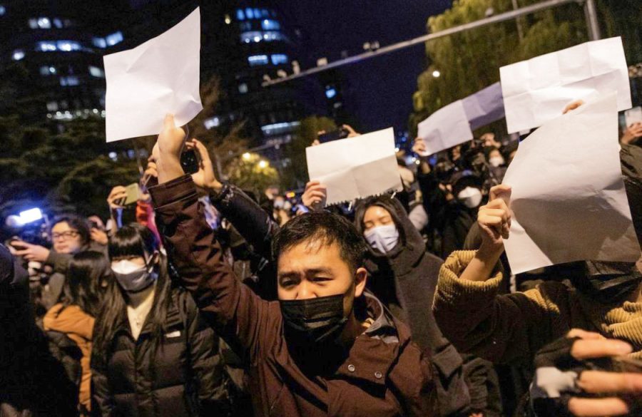 Chinese citizens protest in light of zero-COVID protocols, Dec. 2, 2022.