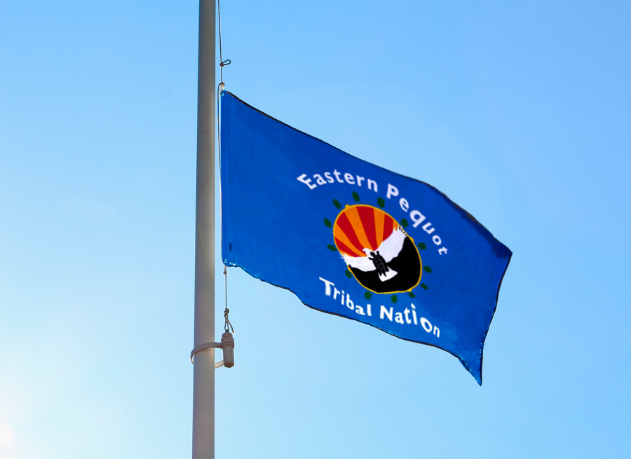 An Eastern Pequot Tribal Nation flag, on the German Club flagpole.