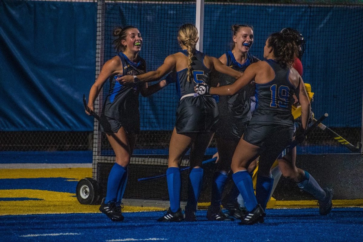 New Haven celebrates a goal vs SNHU, West Haven, Oct. 4, 2023.