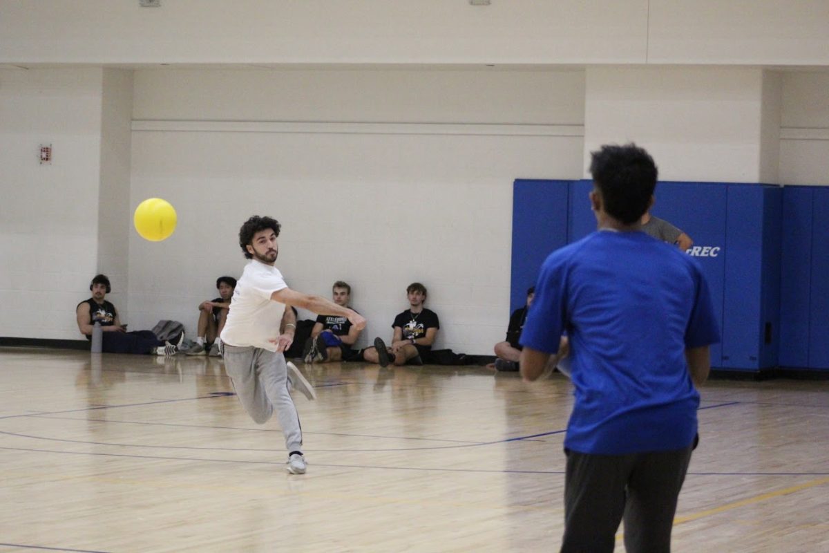 Dodgeball tournament between the mens club soccer team and the Rotaract Club, West Haven, Nov. 16, 2023.
