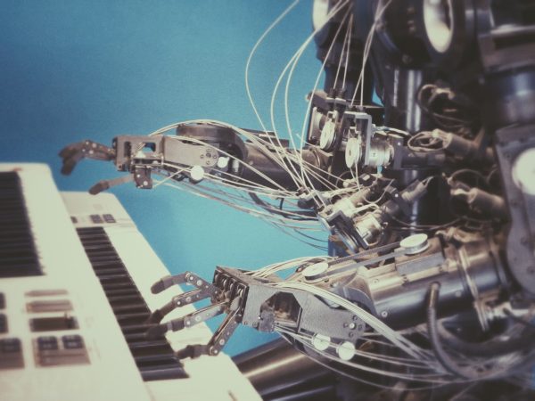 Artificial Intelligence robot playing the piano.