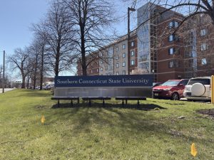 Southern Connecticut State University sign.