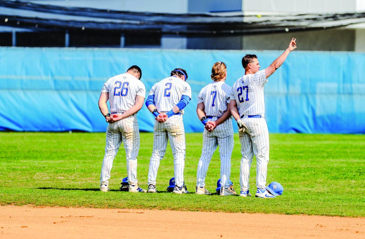 Chargers line up before the game. 
